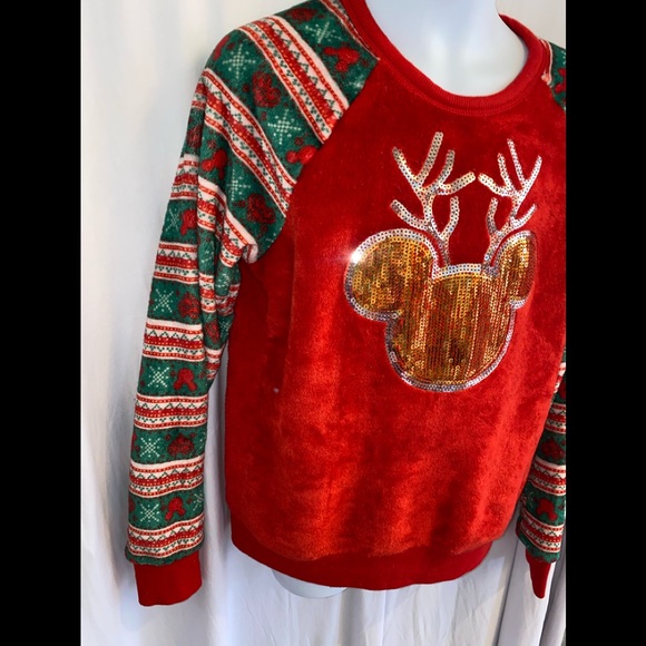 Disney Mickey Mouse Reindeer Christmas Girls Sweater Size L  (11-13) - Picture 4 of 8